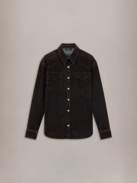 FLOCK LONG SLEEVE DENIM SHIRT - Husk