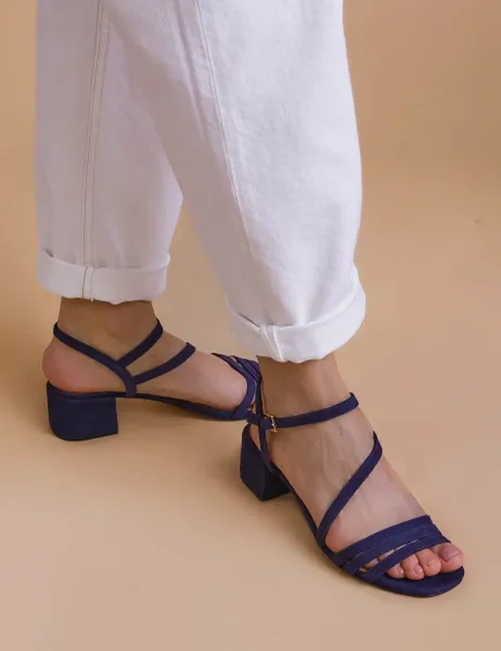 Jones Bootmaker Leather Ankle Strap Block Heel Sandals Navy