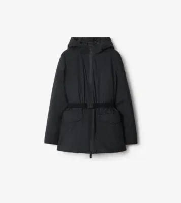 Short Hooded Nylon Coat in Black