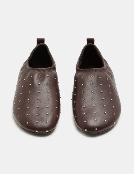 Marks & Spencer Leather Studded Flat Pumps Brown