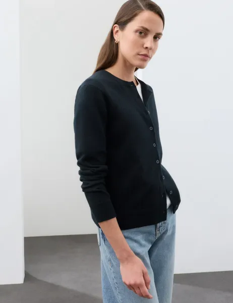 Autograph Pure Cashmere Crew Neck Button Front Cardigan Midnight Navy