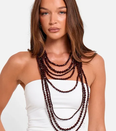 Dark Brown Layered Bead Necklace