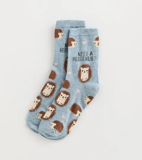 New Look Blue Need A Hedge Hug Patterned Ankle Socks