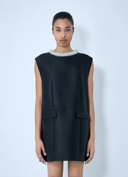 Embellished Neckline Sleeveless Dress