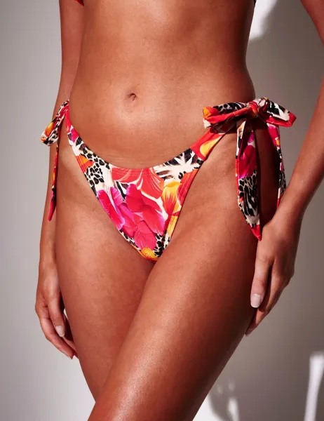 South Beach Animal Print Floral High Leg Bikini Bottoms Multi