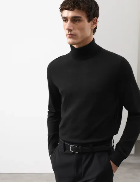Autograph Pure Extra Fine Merino Wool Roll Neck Jumper Black