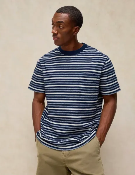 White Stuff Pure Cotton Crew Neck Striped T-Shirt Blue Mix