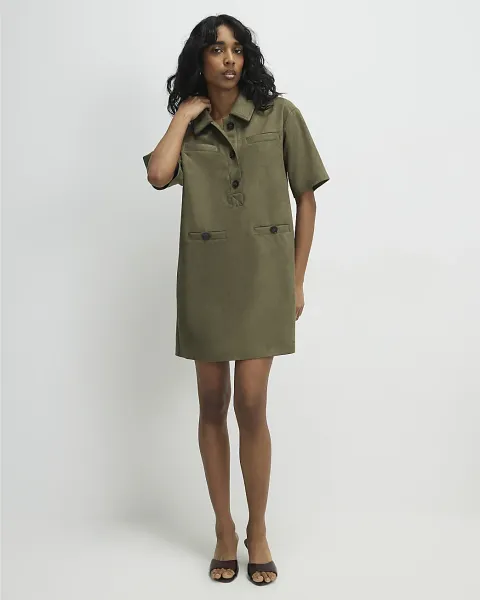 River Island Faux Suede Short Sleeve Shirt Dress