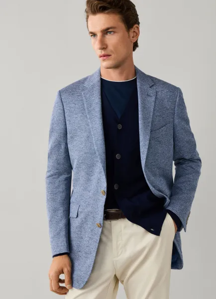 Cotton-Linen Blend Knit Blazer