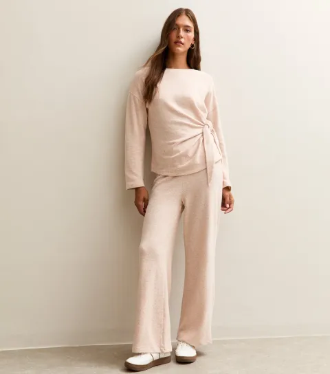 Women's Light Pink Soft Touch Wide Leg Trousers
