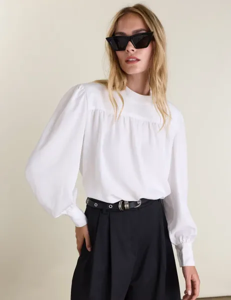 BAUKJEN Pure Lyocell Collared Strong Shoulder Blouse White
