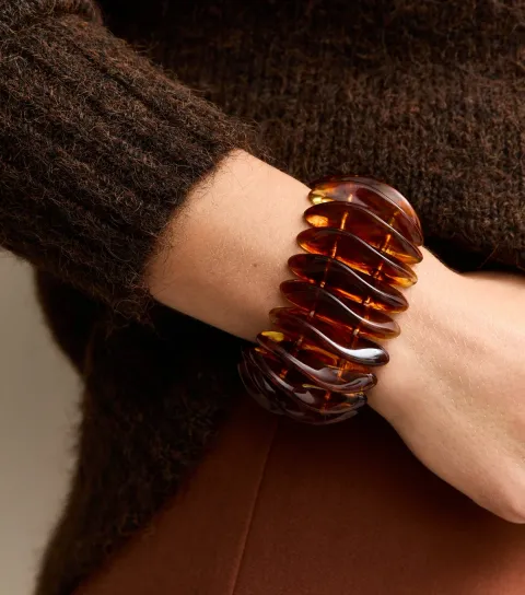 Brown Long Resin Wavy Stretch Bracelet