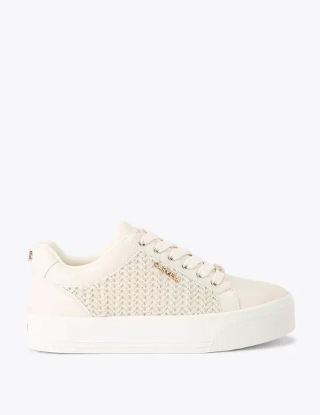 Carvela Lace Up Woven Side Detail Flatform Trainers Beige