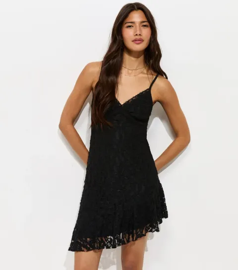 Women's Black Lace Asymmetric Mini Dress