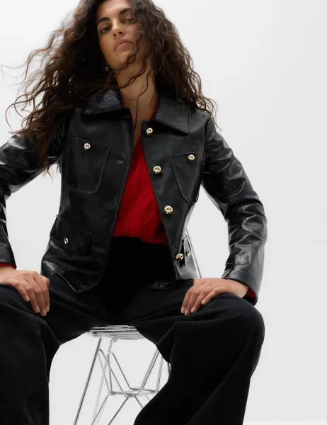 Marks & Spencer Faux Leather High Shine Collared Jacket