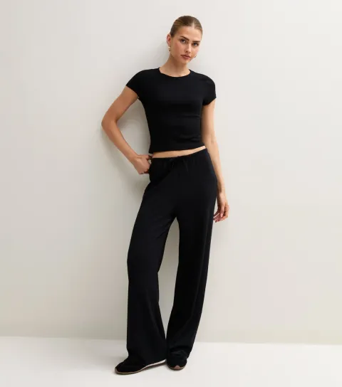 New Look Women's Premium Cotton Rich Black Wide Leg Trousers