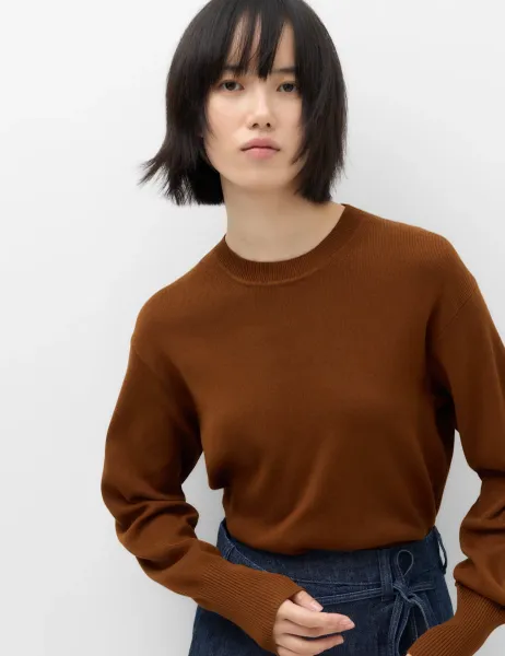 Marks & Spencer Crew Neck Waisted Slim Fit Jumper Cognac