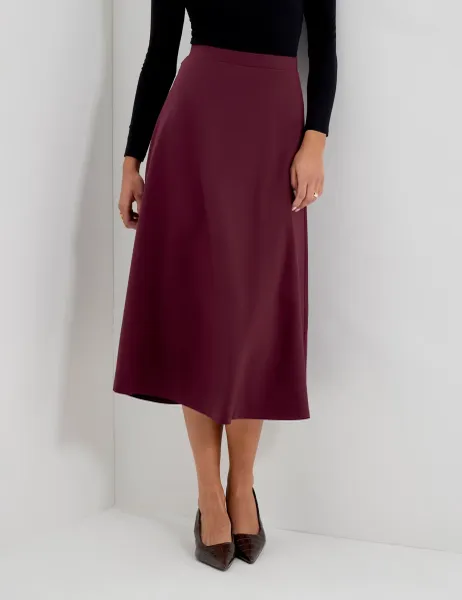 Finery London Ponte Jersey Midi A-Line Skirt Burgundy