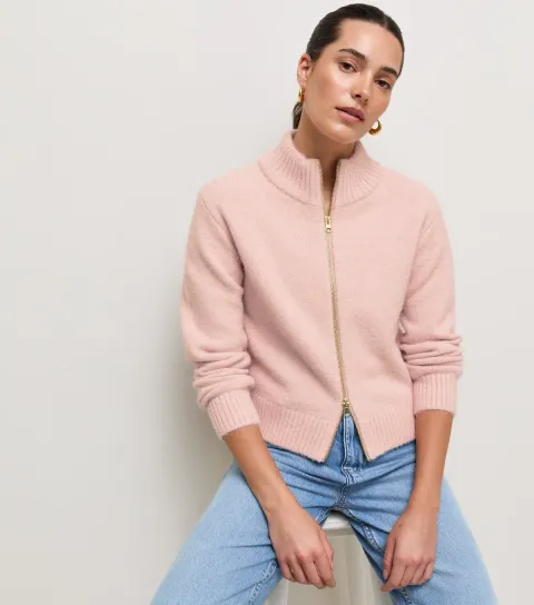 New Look Women's Pink Zip Through Funnel Neck Cardigan