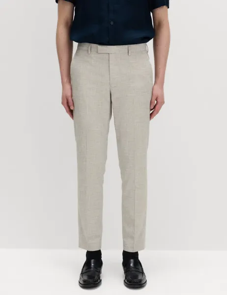 Marks & Spencer Relaxed Fit Textured Pleat Front Trousers Neutral