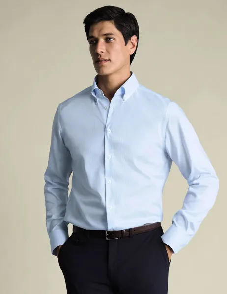 Charles Tyrwhitt Slim Fit Non Iron Pure Cotton Striped Shirt Blue