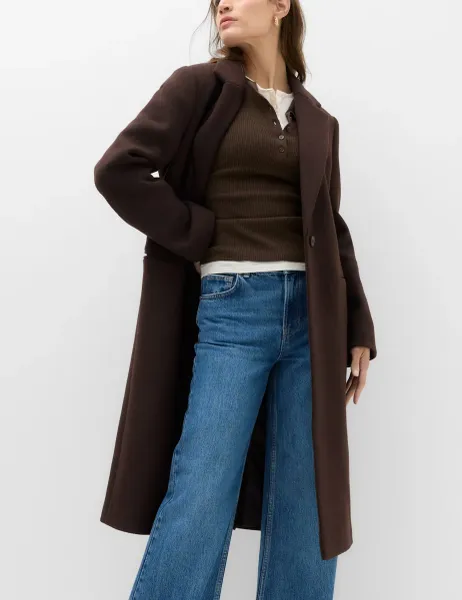 Marks & Spencer Longline Tailored Coat with Wool Chocolate