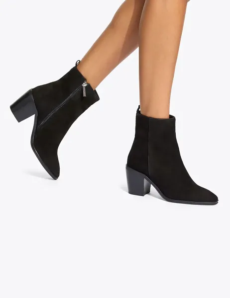 Kurt Geiger Suede Block Heel Pointed Ankle Boots Black