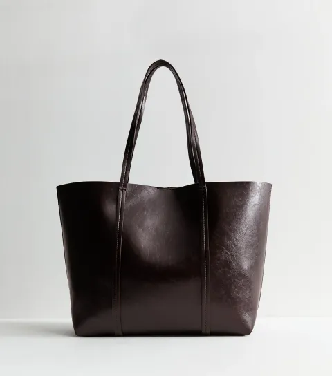 Dark Burgundy Faux Leather Plain Tote Bag