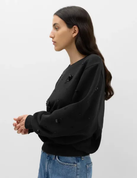 Marks & Spencer Cotton Rich Embellished Sweatshirt Black