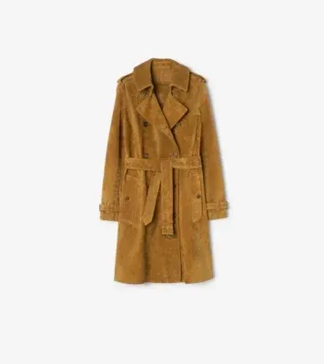Mid-length Suede Kensington Trench Coat in Tan brown