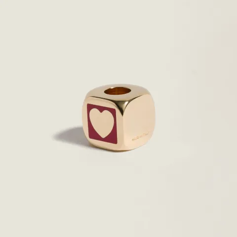 Enameled metal dice charm with heart