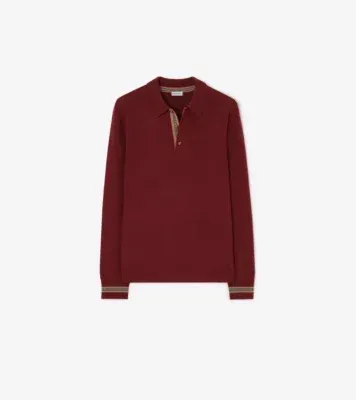 Long-sleeve Wool Polo Shirt in Carmine red