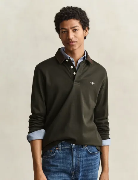 Gant Pure Cotton Corduroy Collar Rugby Shirt Green
