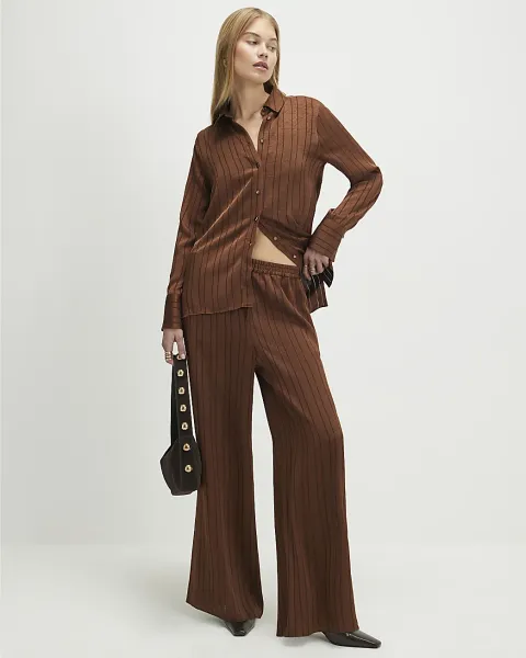 River Island Striped Satin Wide Leg Trousers