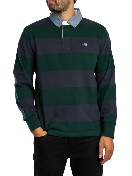 Gant Chambray Stripe Heavy Rugger Longsleeved Polo Shirt