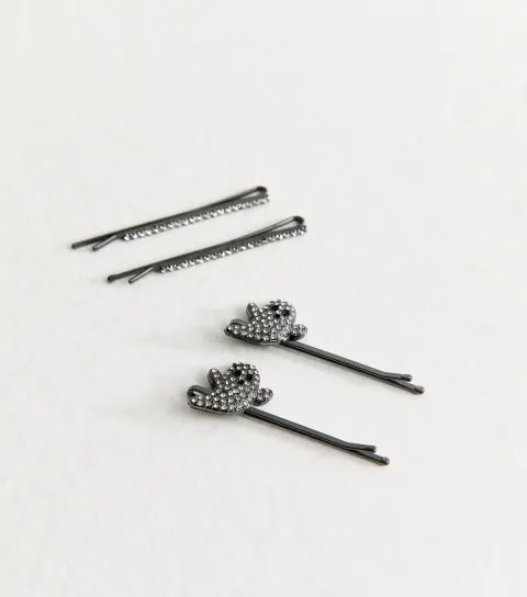 Pack of 4 Black Halloween Ghost And Diamante Hair Slides
