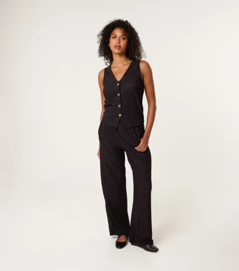 Women's Black Diamante Embellished Waistcoat and Trousers Set