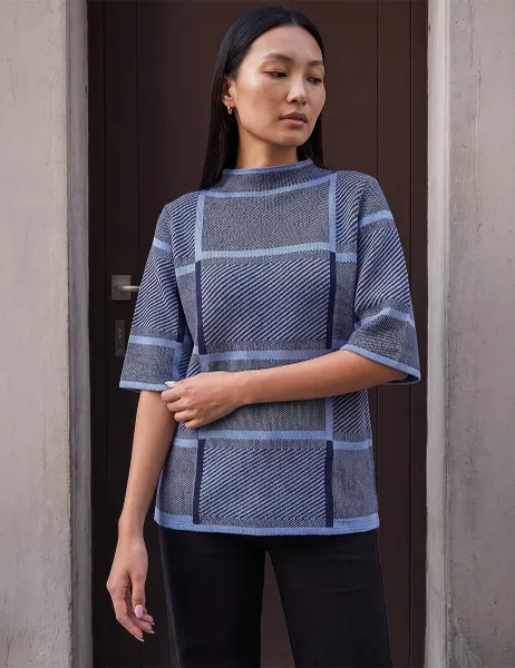 Roman Checked Jumper Navy Mix