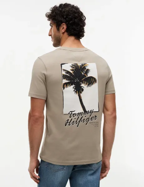 Tommy Hilfiger Pure Cotton Back Graphic Logo T-Shirt Stone