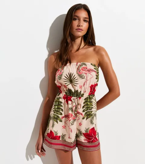 Women's Pink Flamingo Print Crepe Playsuit