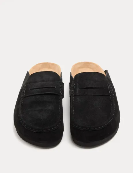 Marks & Spencer Suede Saddle Loafer Corkbed Mules Black