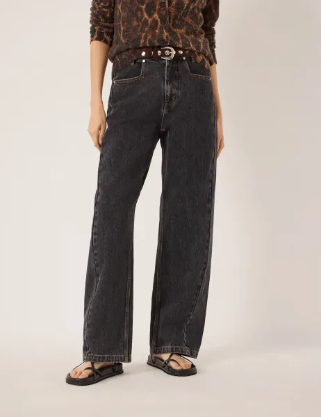 HUSH Mid Rise Wide Leg Jeans Black