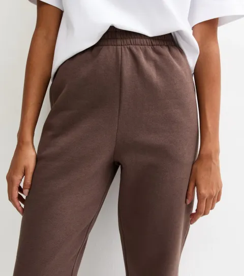 Women's Brown Jersey Cuffed Joggers