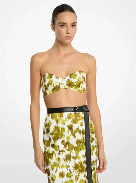 Floral Chiné Satin Duchesse Bandeau Top