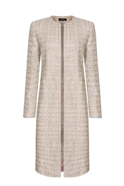 Tweed Dress Coat in Taupe/Ivory with Braid Edging - Vanya