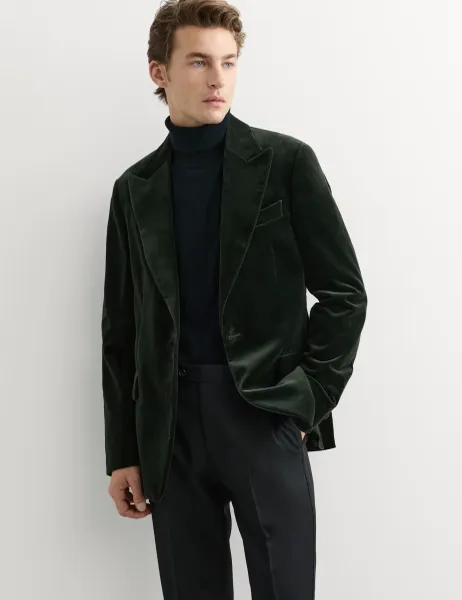 Jaeger Tailored Fit Pure Cotton Velvet Blazer Teal