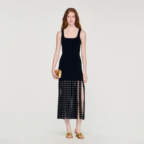 Fringed knit maxi dress