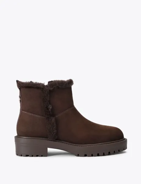 Carvela Faux Fur Trim Flat Round Toe Ankle Boots Brown