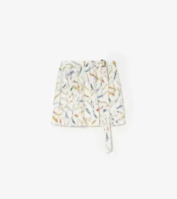 Pleated Feather-print Silk Mini Skirt in Ink blue