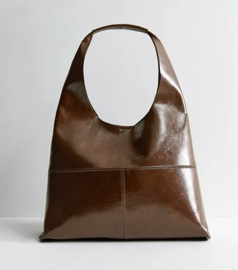 New Look Dark Brown Faux Leather Hobo Shoulder Bag Vegan